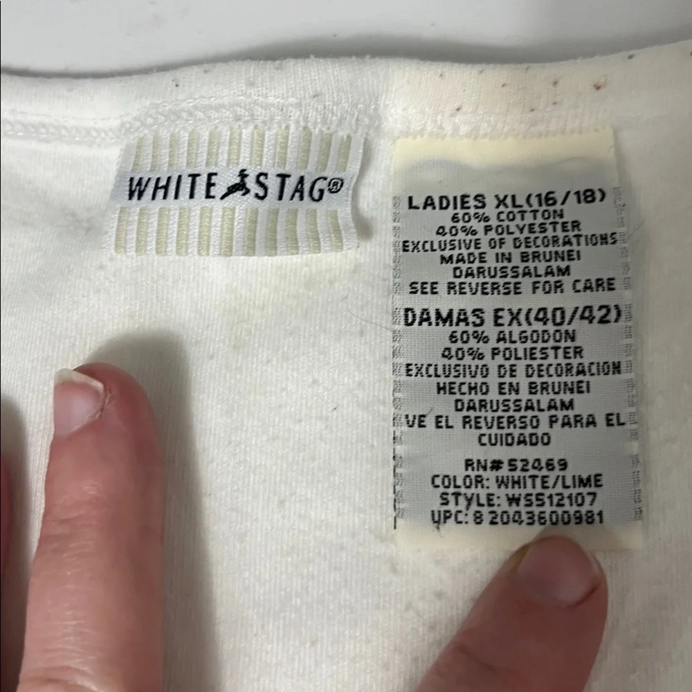 Vintage White Stag XL White Lime Green Embroidered Floral Sleeveless Tank Top - Picture 6 of 7